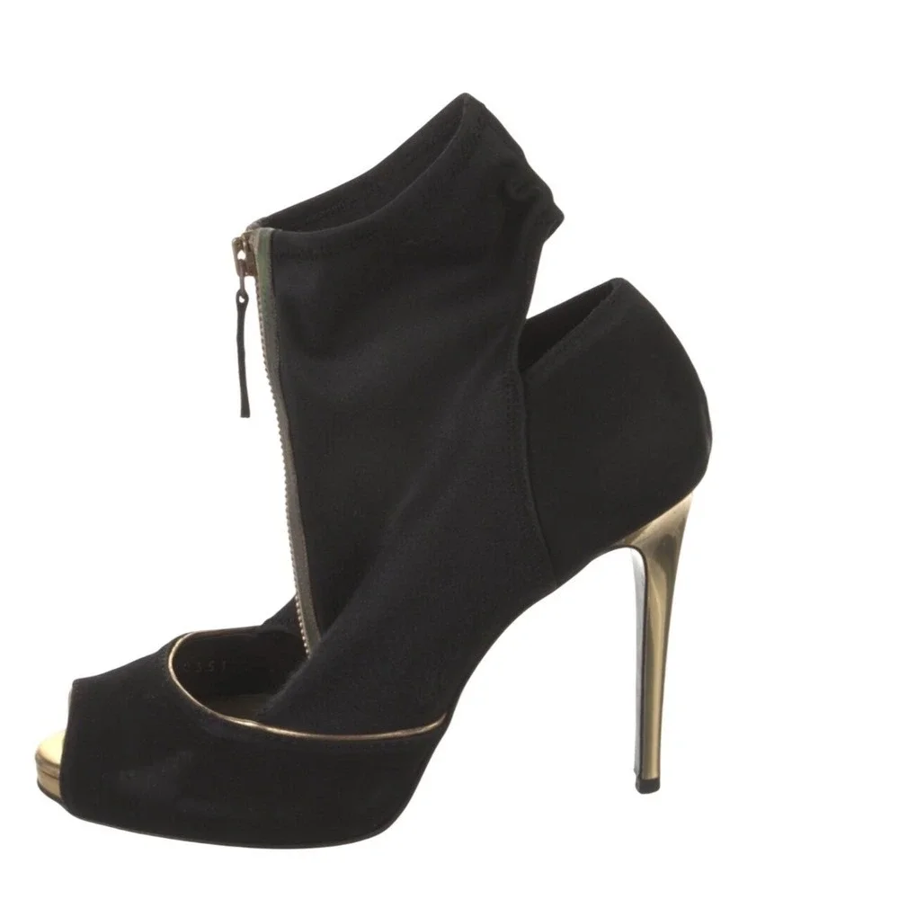 Stella McCartney Suede Pumps Black Peep Toe Stiletto Booties Gold‎ Heel size 7